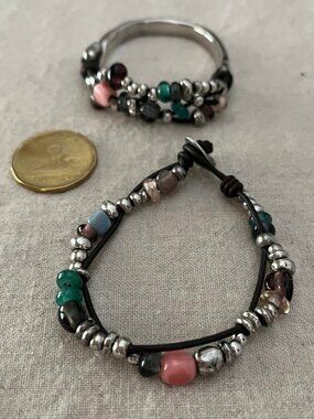 Uno de 50 set of 2 Leather Cord Beaded Bracelets - Authentic